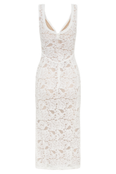 Doria Lace Plisse Midi Dress - Ivory
